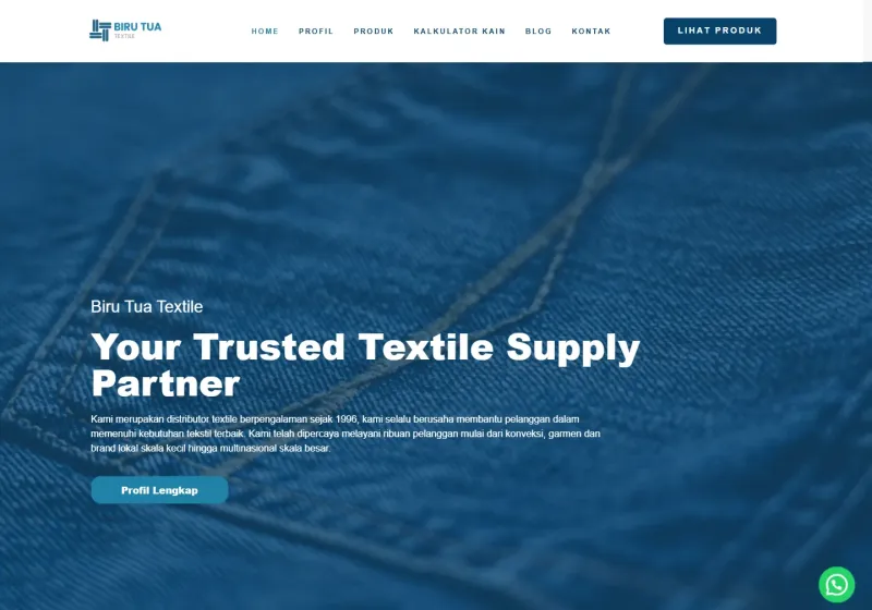 Tampilan website Biru Tua Textile