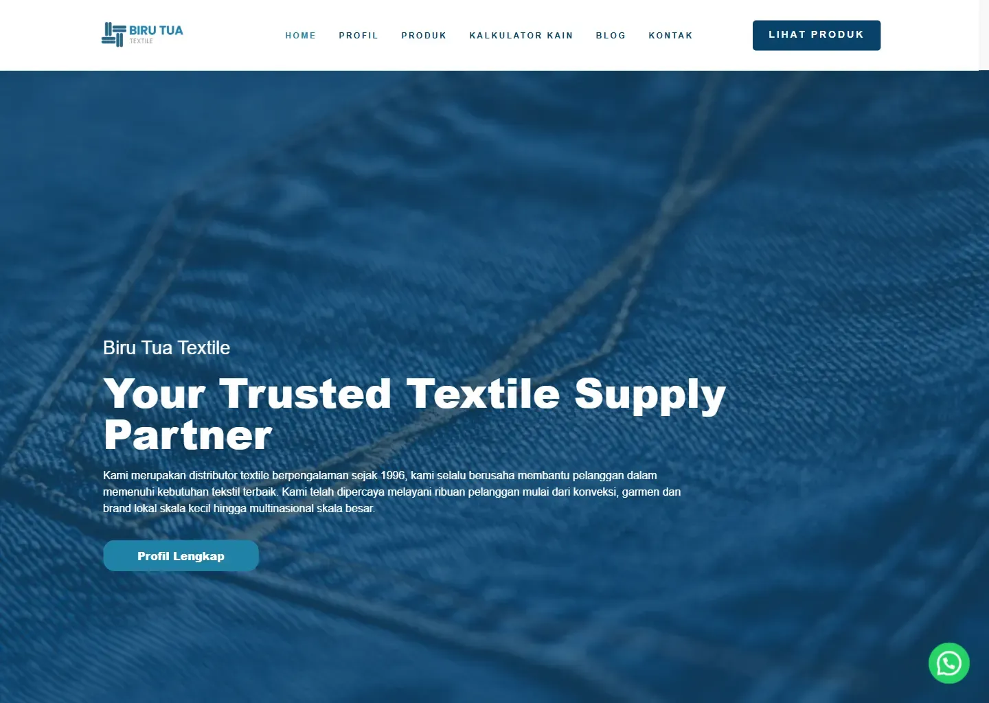 Screenshot of the Biru Tua Textile website