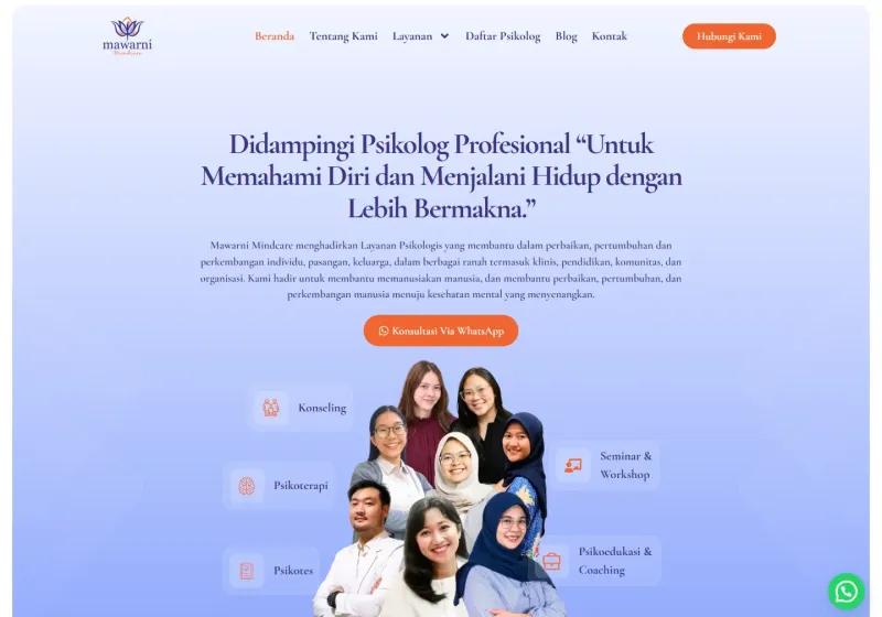 Screenshot of the Mawarni Mindcare website