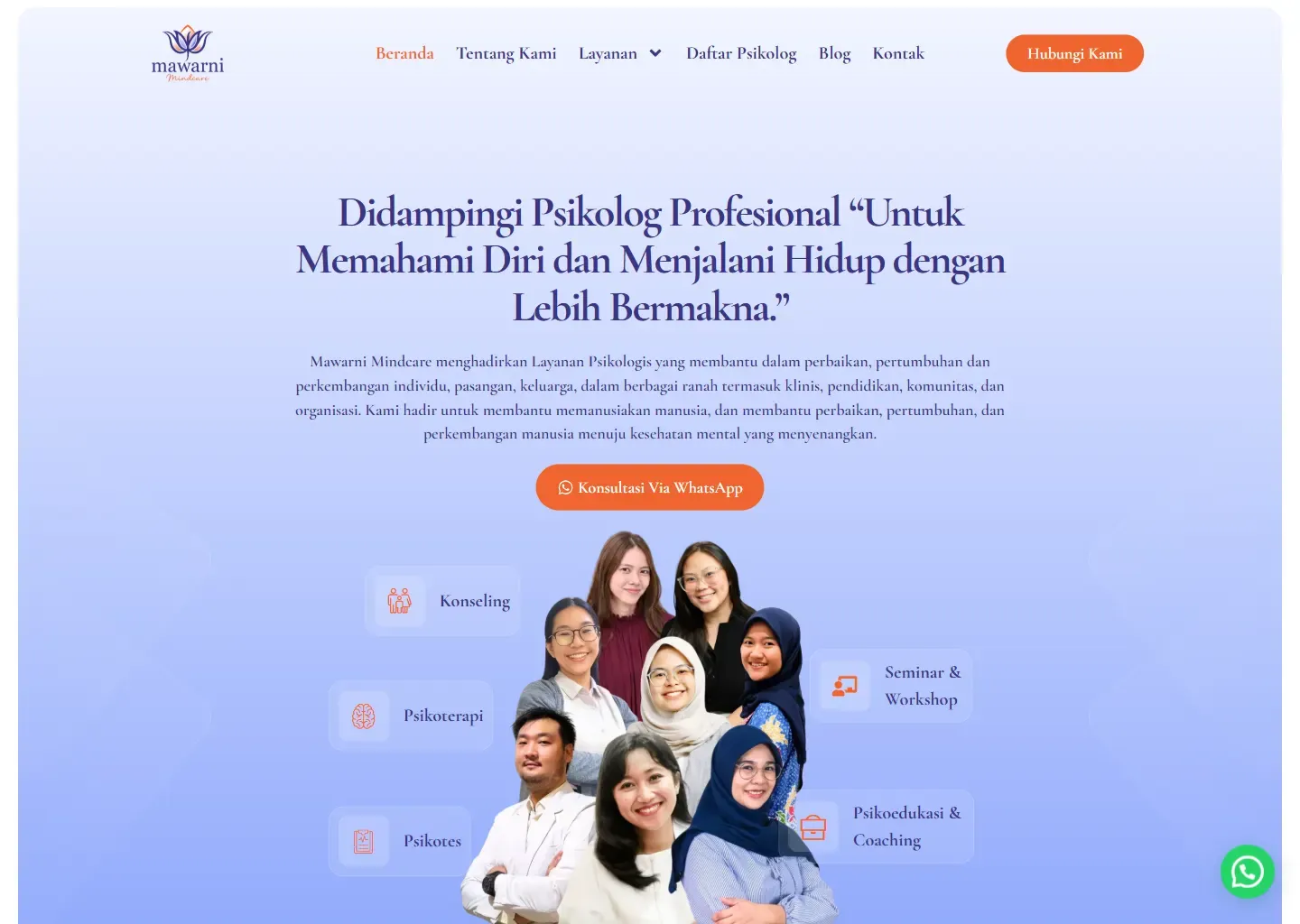 Screenshot of the Mawarni Mindcare website