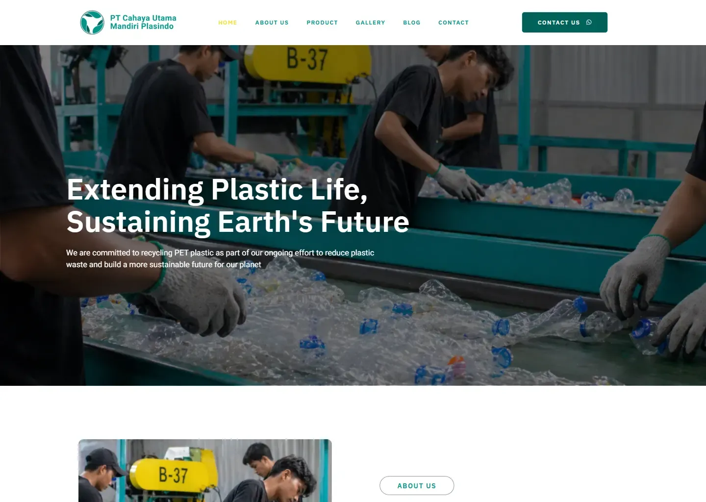 Screenshot of the PT Cahaya Utama Mandiri Plasindo website