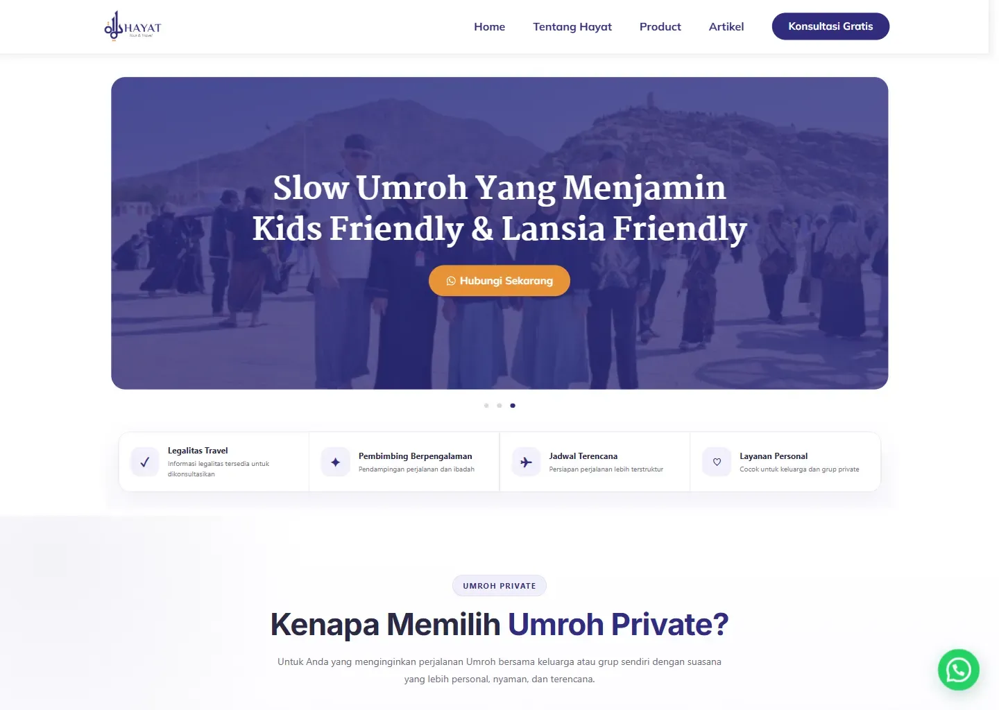 Tampilan website Hayat Tour Travel