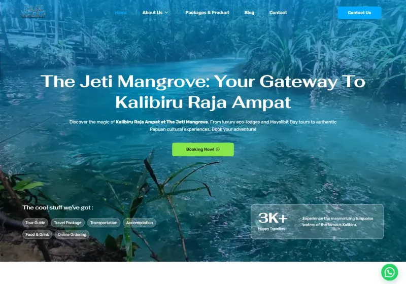Tampilan website The Jeti Mangrove, Kalibiru Raja Ampat