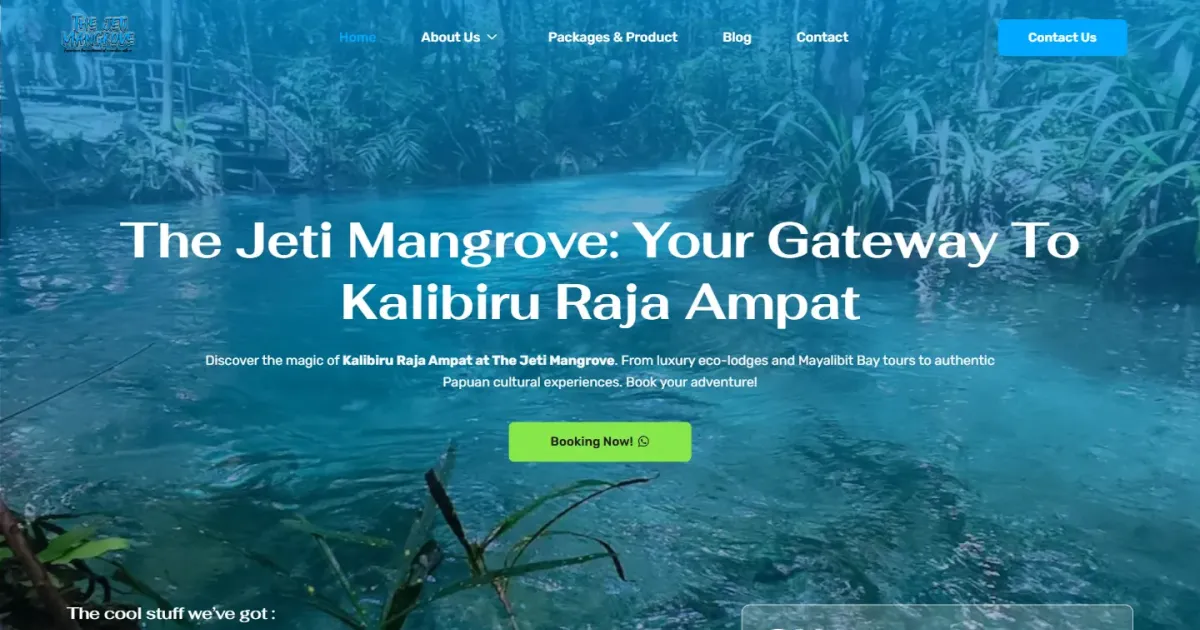 Tampilan website The Jeti Mangrove, Kalibiru Raja Ampat