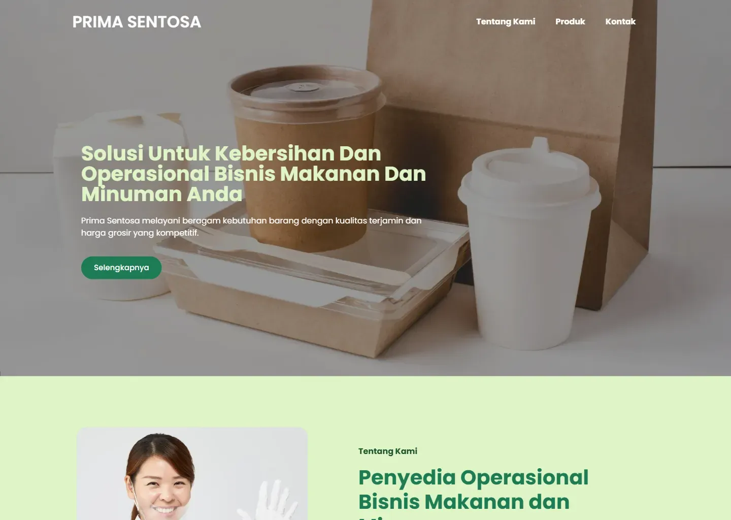 Tampilan website Prima Sentosa