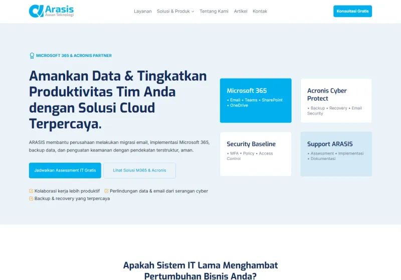 Screenshot of the Arasis Awan Teknologi website