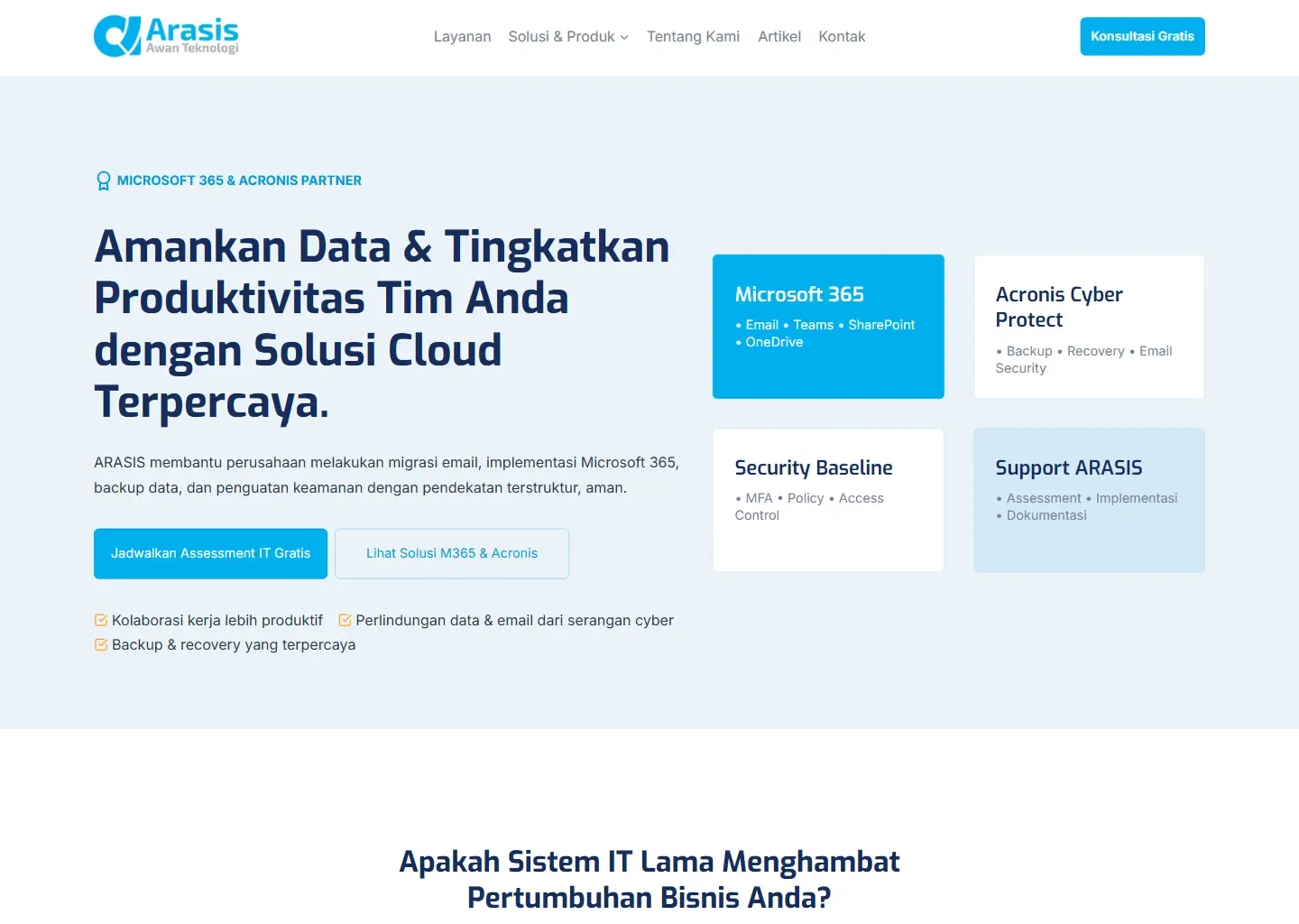Tampilan website Arasis Awan Teknologi