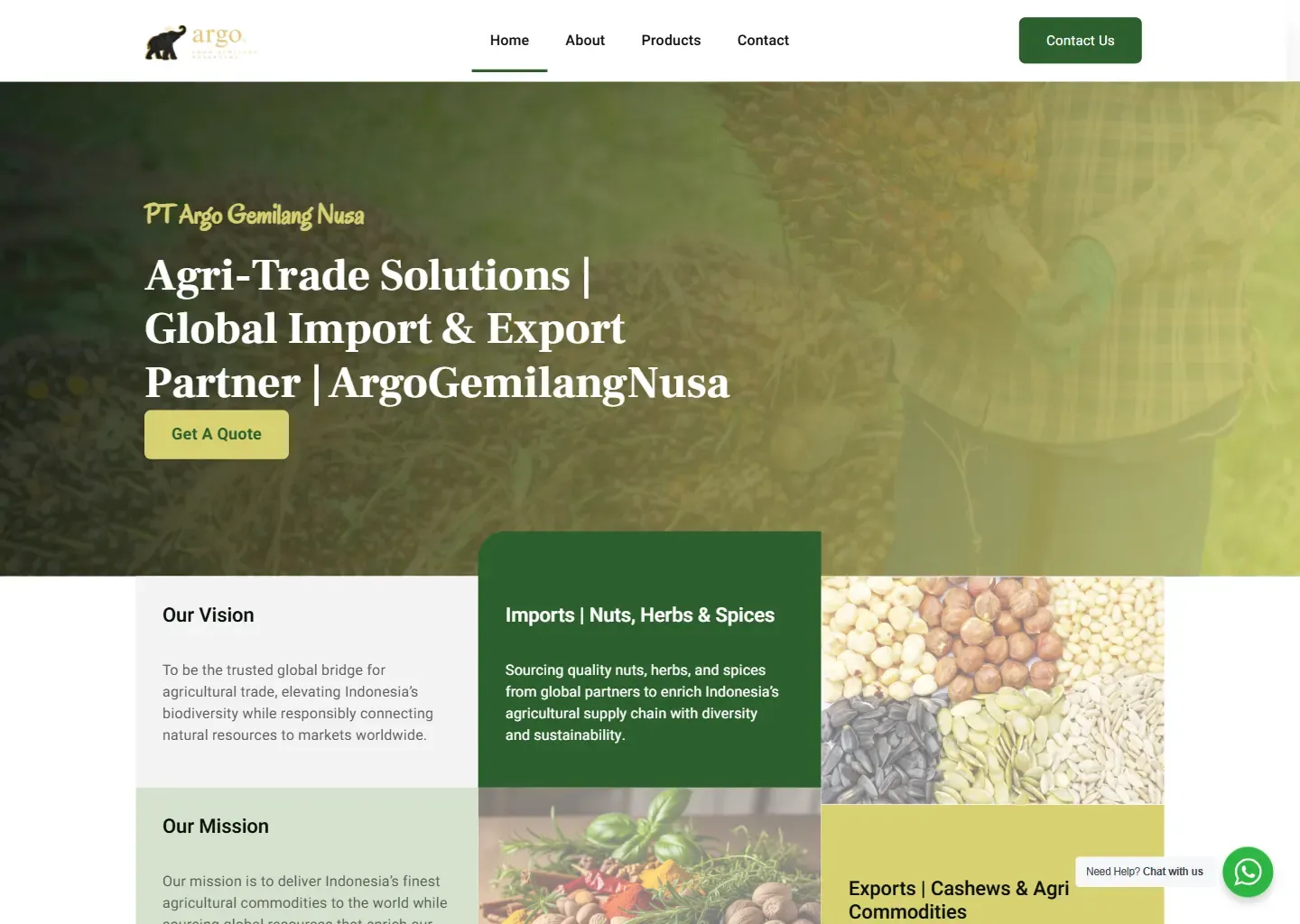 Screenshot of the PT Argo Gemilang Nusa website