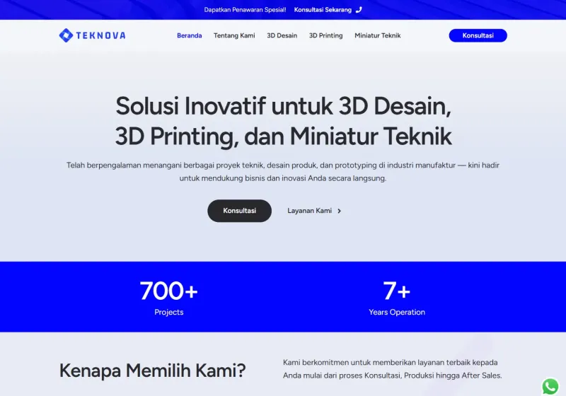 Screenshot of the Teknova (PT Teknologi Inovasi Bangsa) website