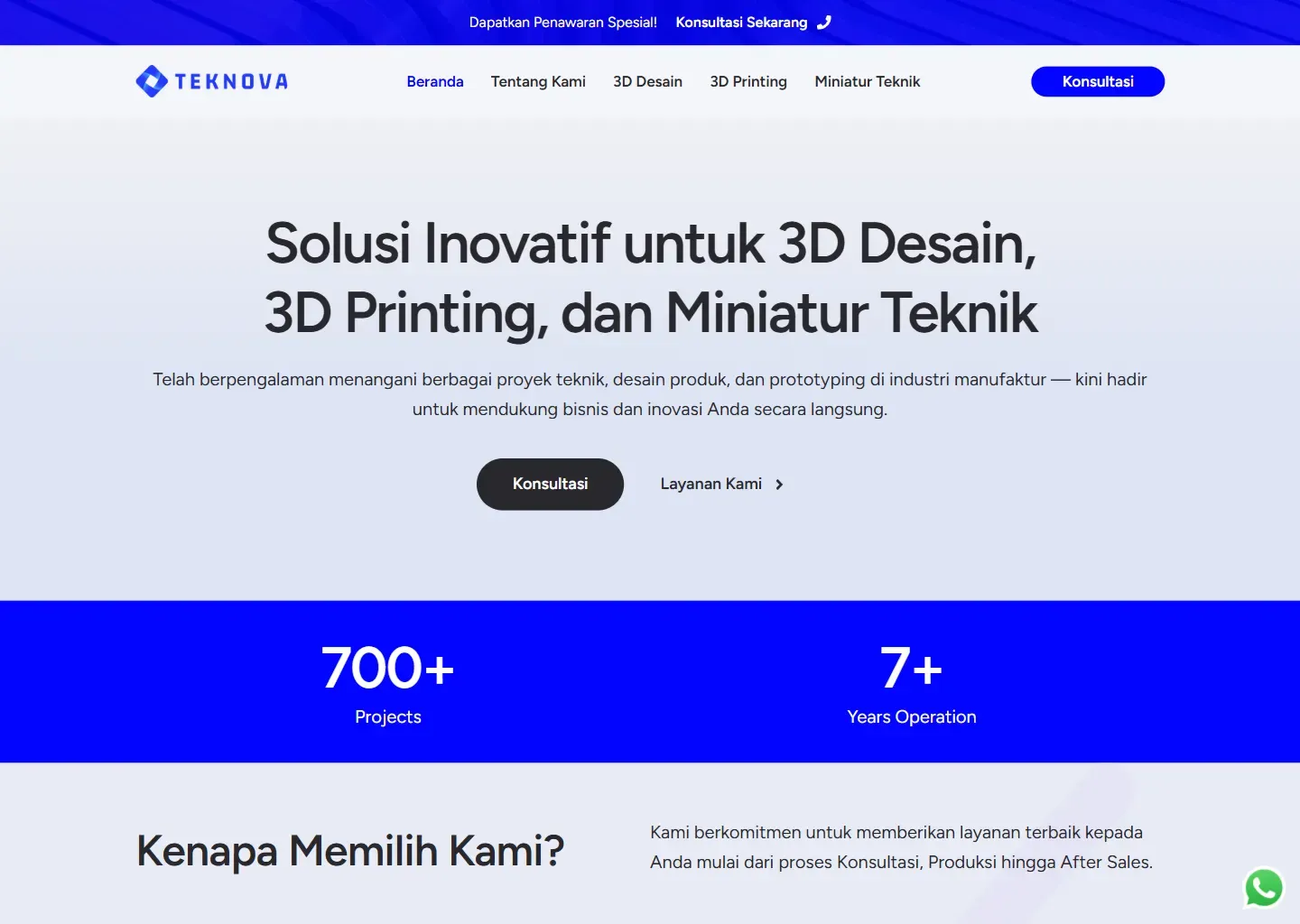 Tampilan website Teknova (PT Teknologi Inovasi Bangsa)