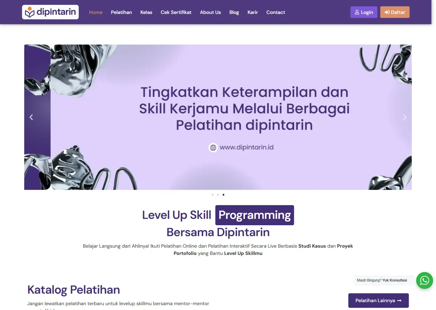 Tampilan website Dipintarin