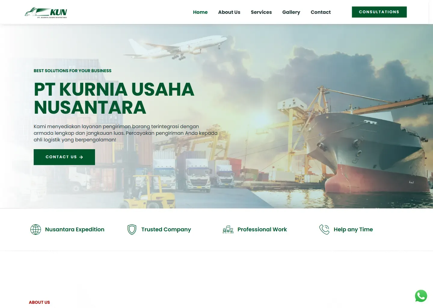 Screenshot of the PT Kurnia Usaha Nusantara website