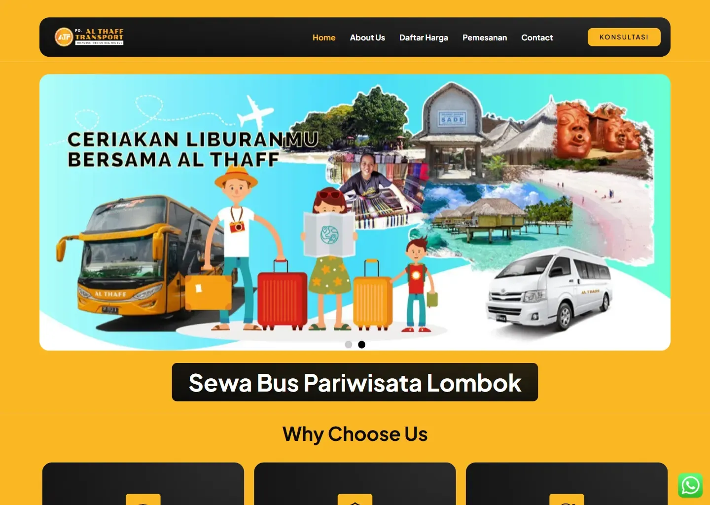 Tampilan website Al Thaff Transport (Bus Lombok)