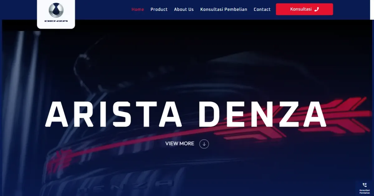Tampilan website Arista Denza