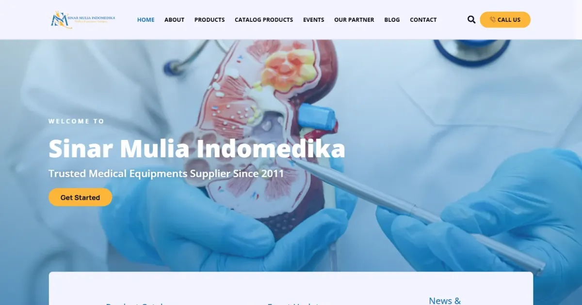 Tampilan website PT Sinar Mulia Indomedika