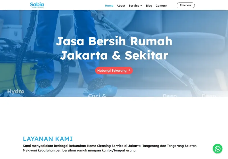 Screenshot of the Sabia Home Cleaning website