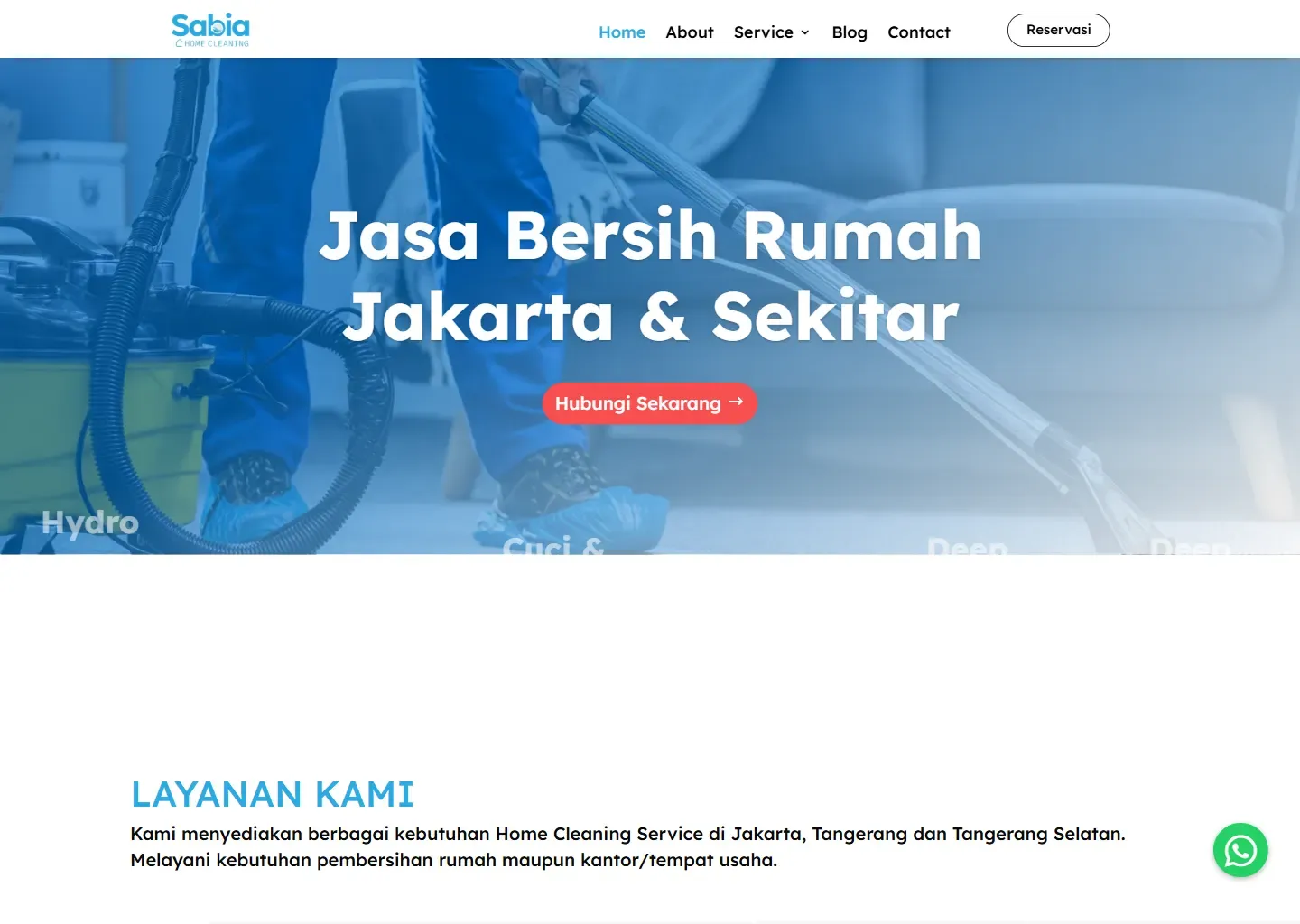 Screenshot of the Sabia Home Cleaning website