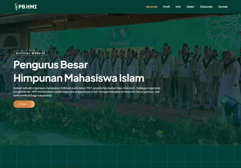 Screenshot of the Pengurus Besar Himpunan Mahasiswa Islam (PB HMI) website