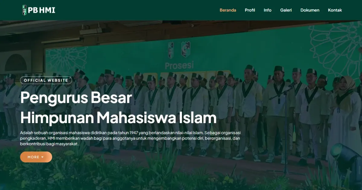 Tampilan website Pengurus Besar Himpunan Mahasiswa Islam (PB HMI)
