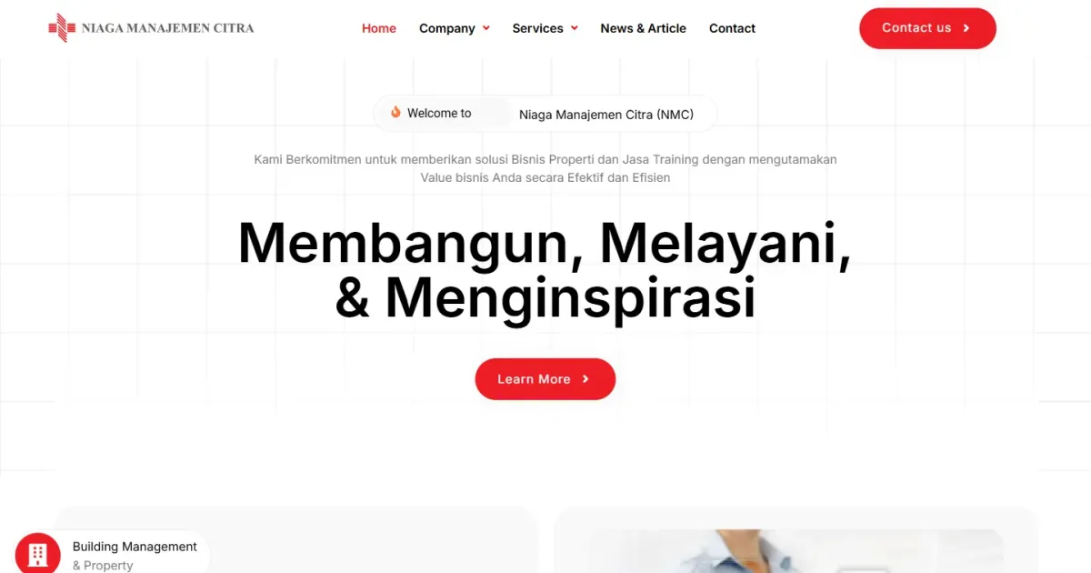 Tampilan website PT Niaga Manajemen Citra (NMC)