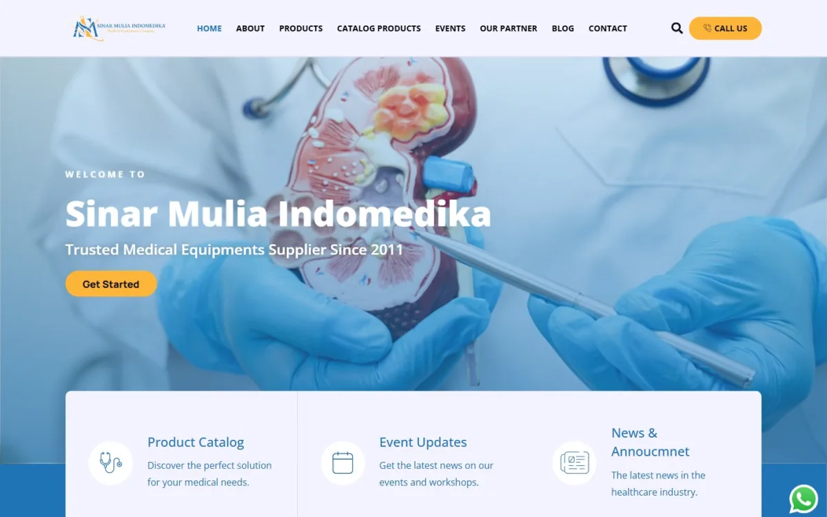 Tampilan website PT Sinar Mulia Indomedika