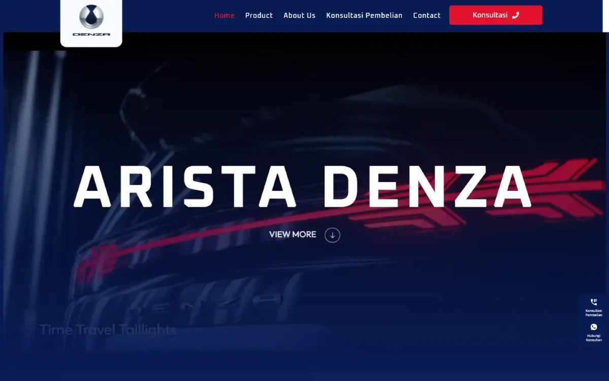 Tampilan website Arista Denza